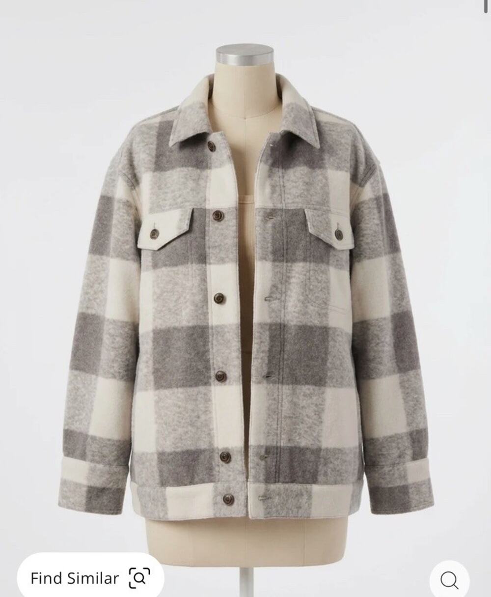 Z SUPPLY Preston Knit Plaid Jacket Shacket Slate Grey White Button Front S